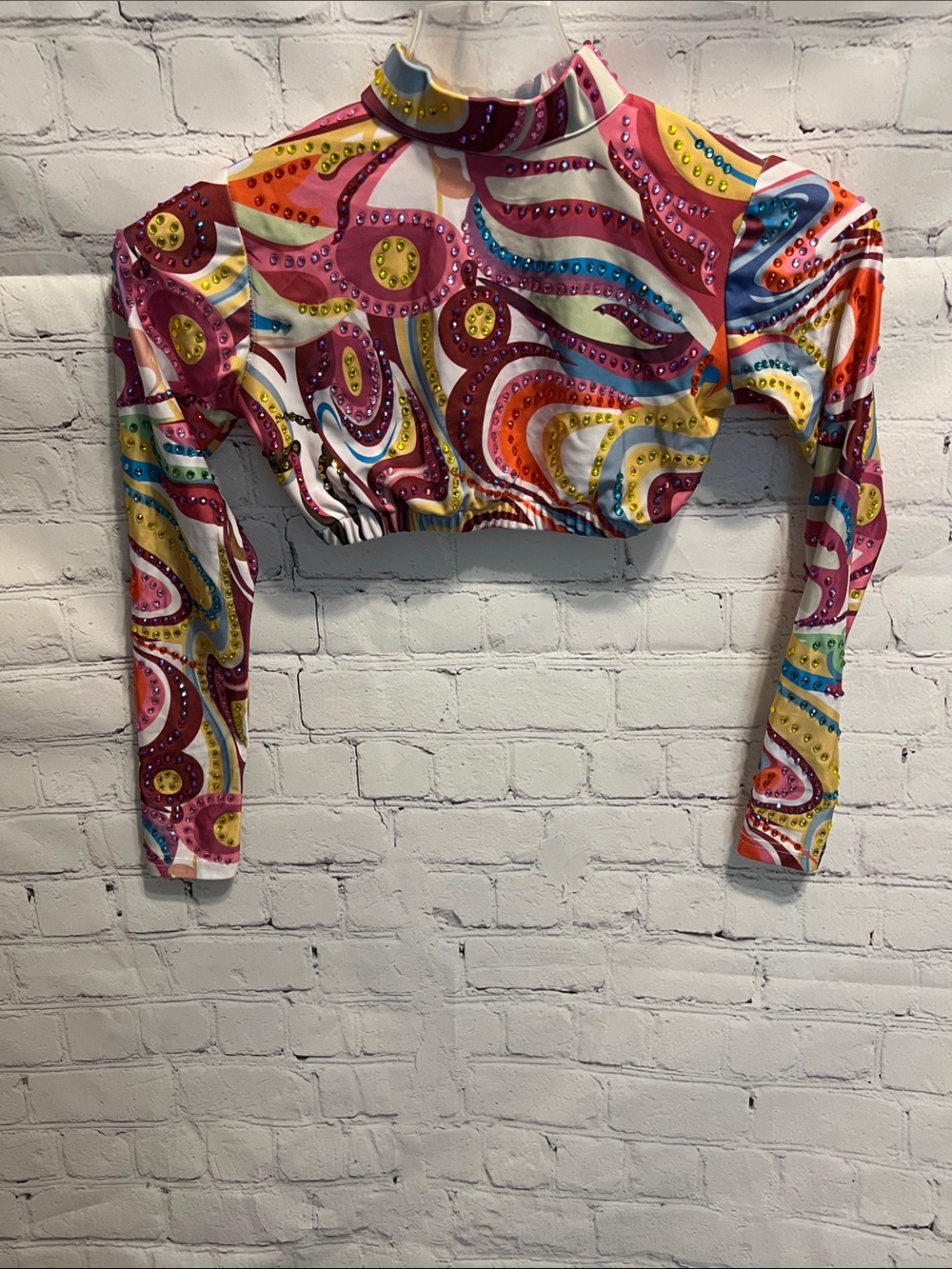 Glamour Multicolor Paisley Crop Top with Long Sleeves